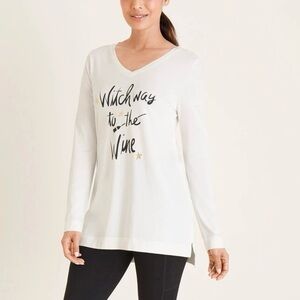 CHICO’S Zenergy Witch Way to the Wine Tee Women Small White Fall Halloween NEW
